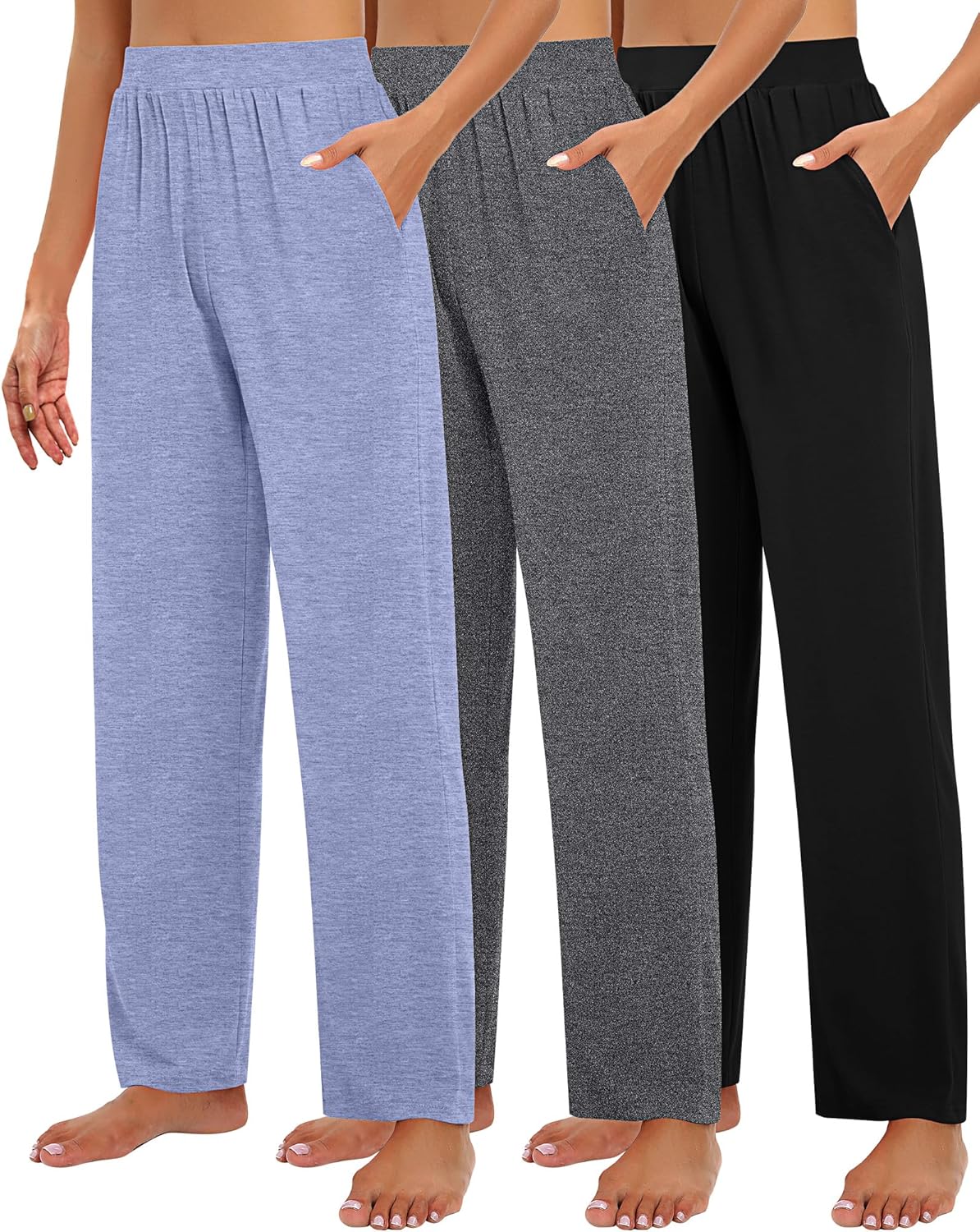 Cozy Wide Leg Lounge Pants for Women - 3 Pack Comfy Slacks