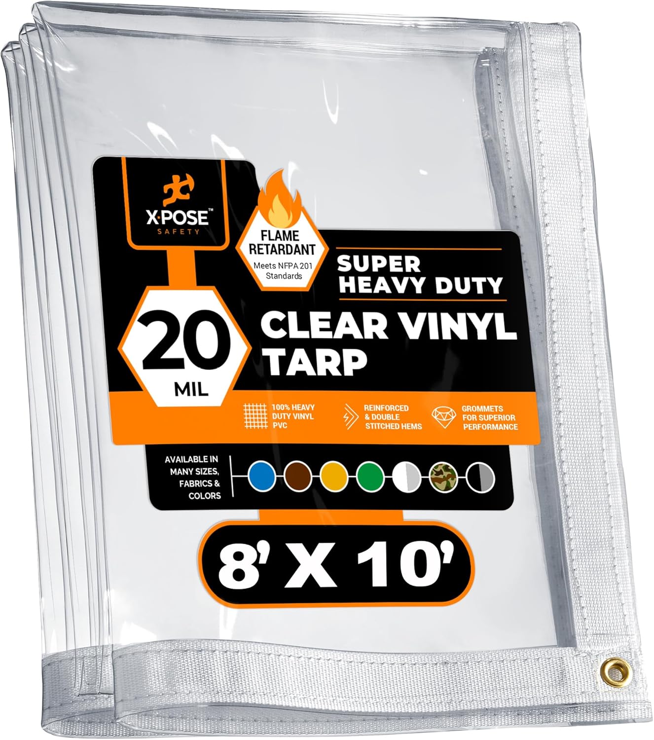 8ft x 10ft Clear Vinyl Tarp - Heavy Duty Waterproof PVC Tarpaulin