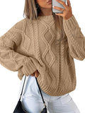 Trendy Queen Women's Oversized Cable Knit Crewneck Sweaters - Cozy be