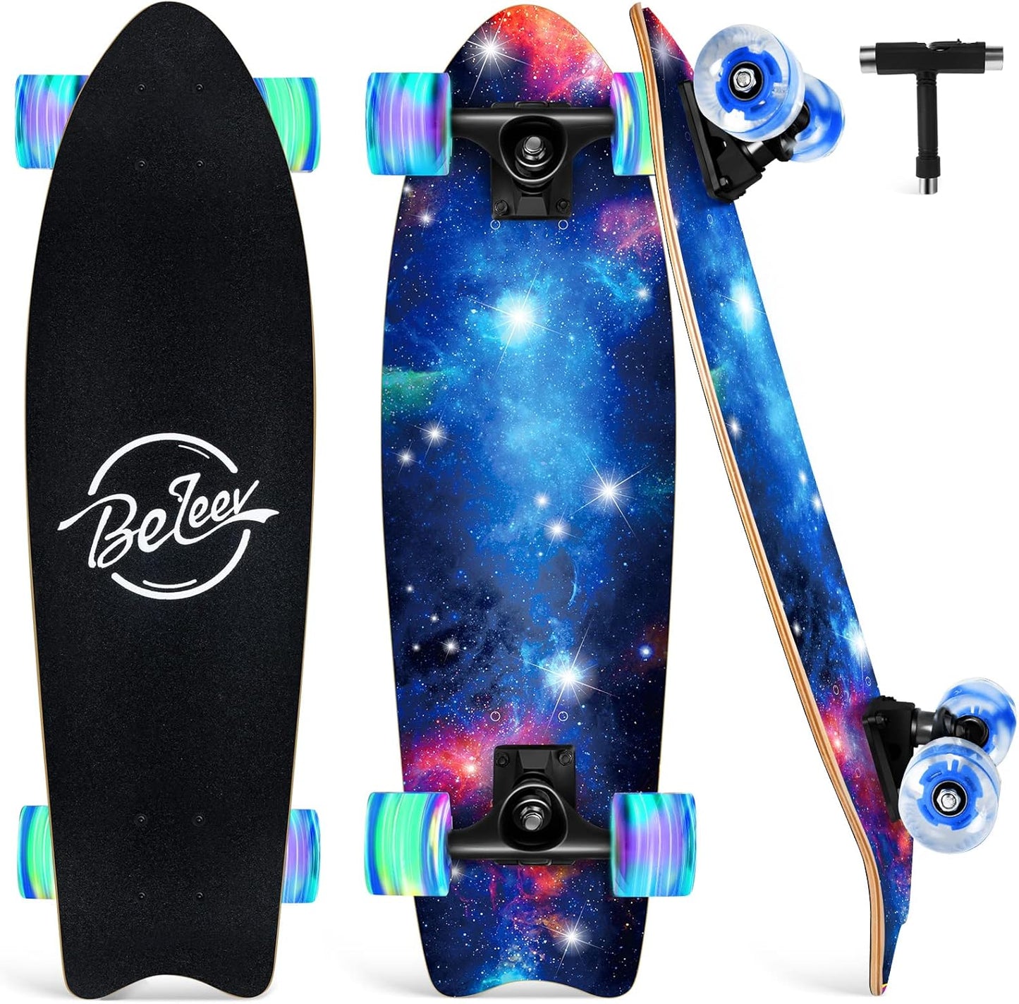 BELEEV Cruiser Skateboards for Beginners with LED Wheels