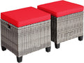 Tangkula Patio Rattan Ottomans 2-Piece Set - Versatile Outdoor Seats