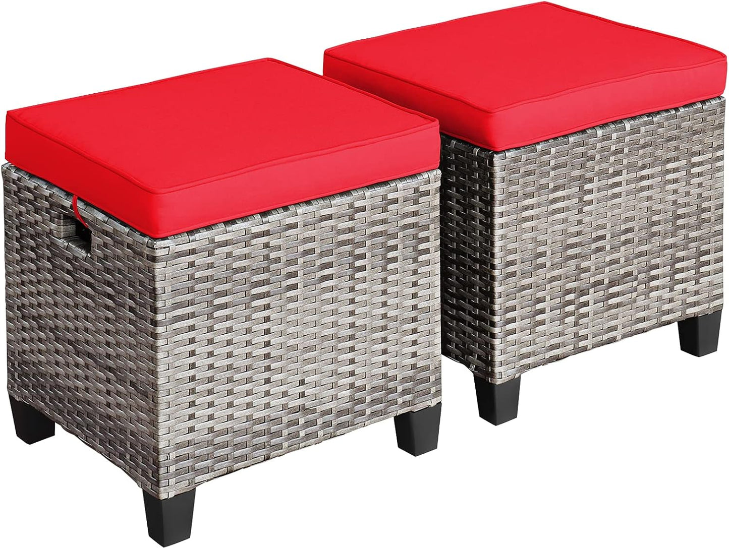 Tangkula Outdoor Wicker Ottomans with Soft Cushions for Relaxation