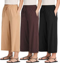 Women's Ultra-Soft Wide Leg Capri Pants 3-Pack - Comfy Everyday Wear