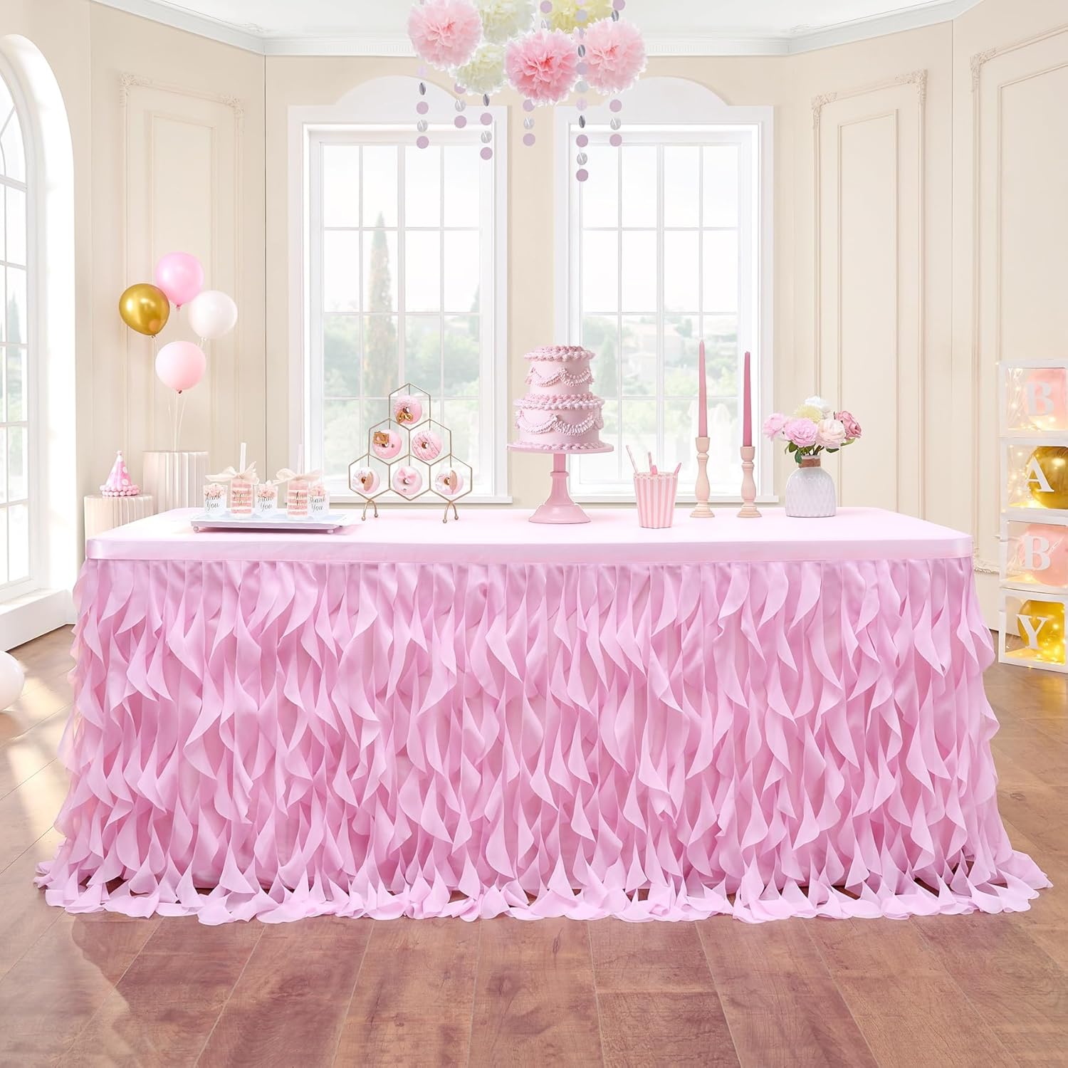 14ft Pink Tutu Table Skirt for Birthday Parties and Showers