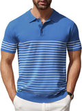 Men's Knit Polo Shirt Striped Short Sleeve - Lightweight Comfort