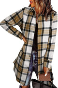 Color Block Plaid Shacket Jacket for Women - Lightweight Tunic Fall