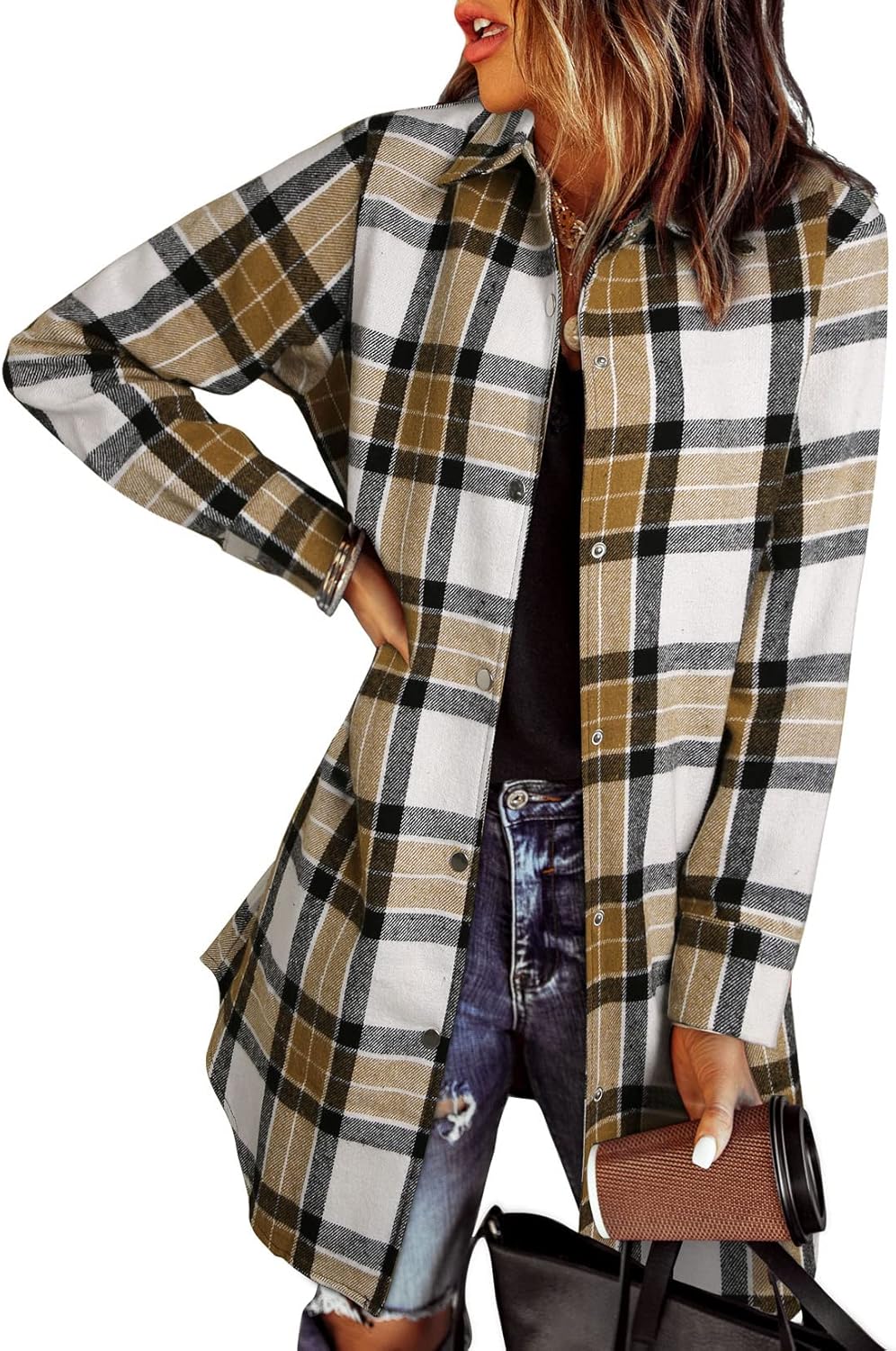 EVALESS Color Block Plaid Shacket Jacket for Women in Fall Fashion