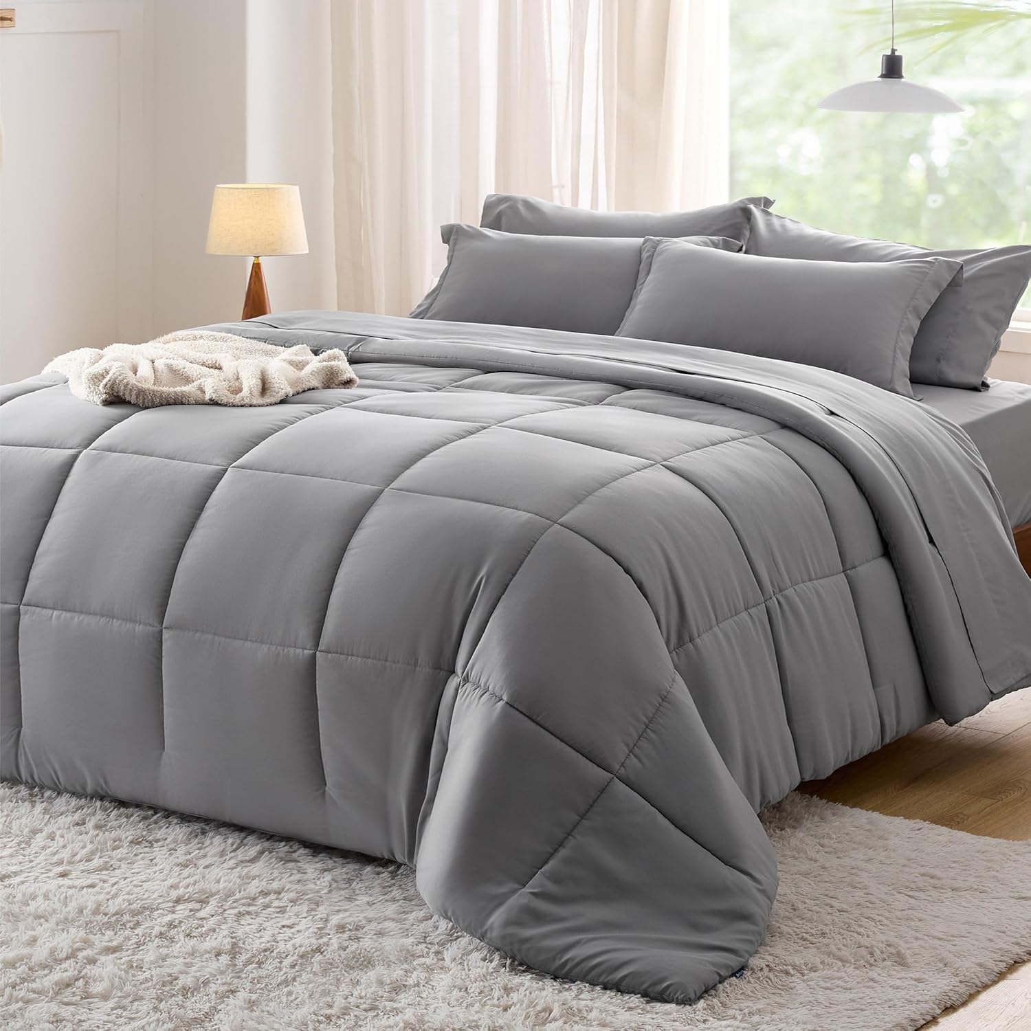 Bedsure Full Comforter Set - 7-Piece Solid Bedding Ensemble