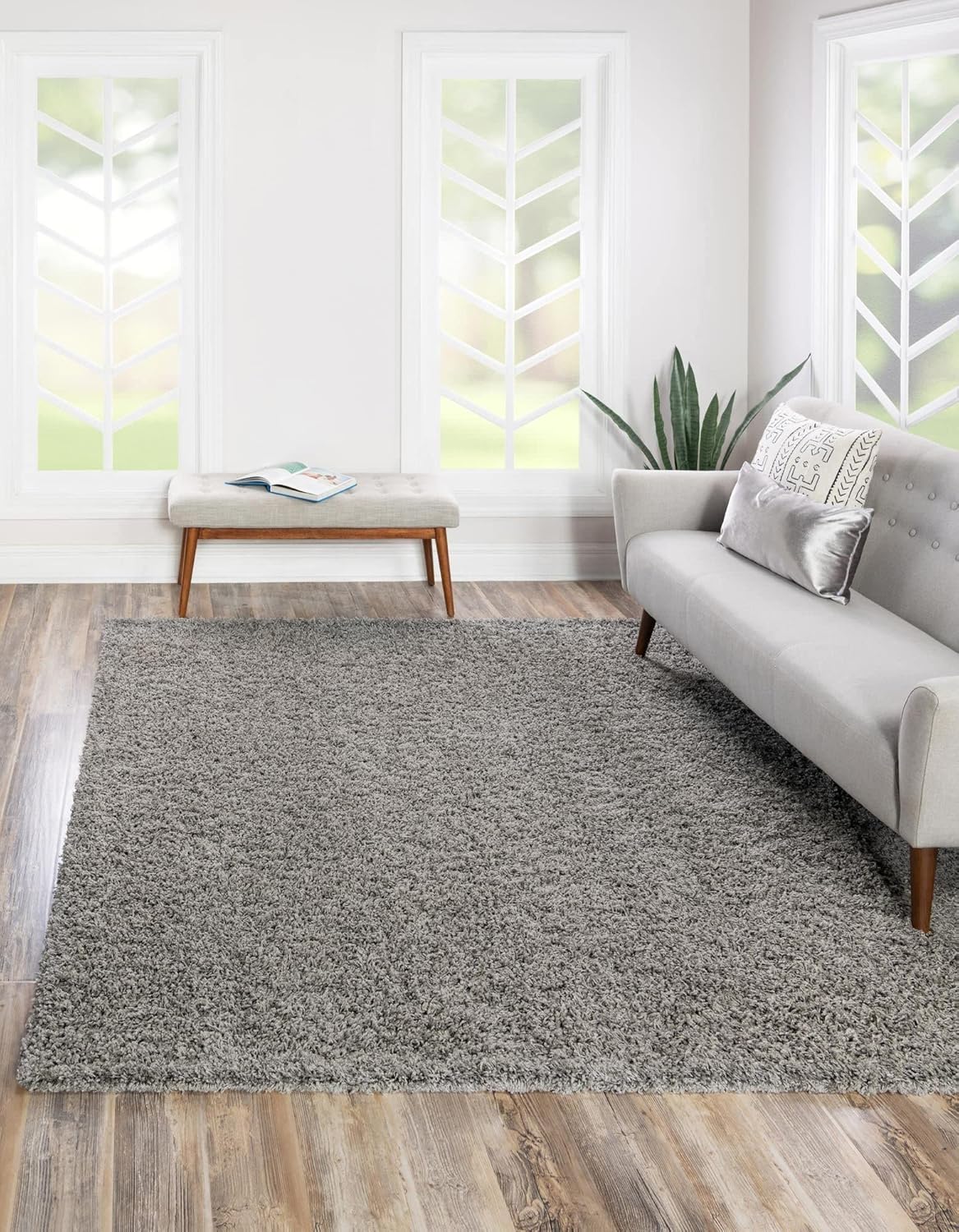 Uber Cozy Solid Shag Collection Rug 8 Ft Square Cloud Gray