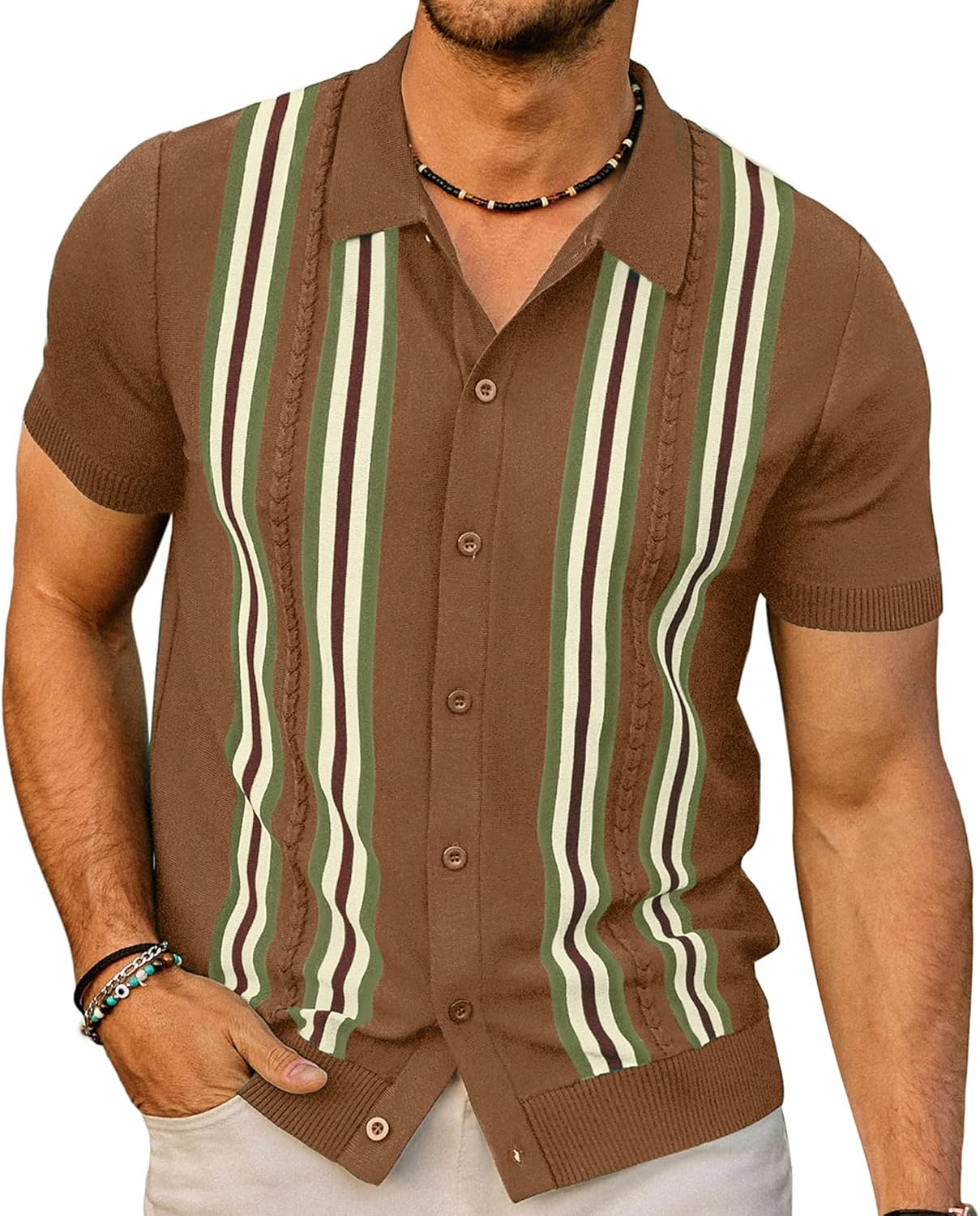 Vintage Striped Knitted Golf Shirts for Men by PJ PAUL JONES