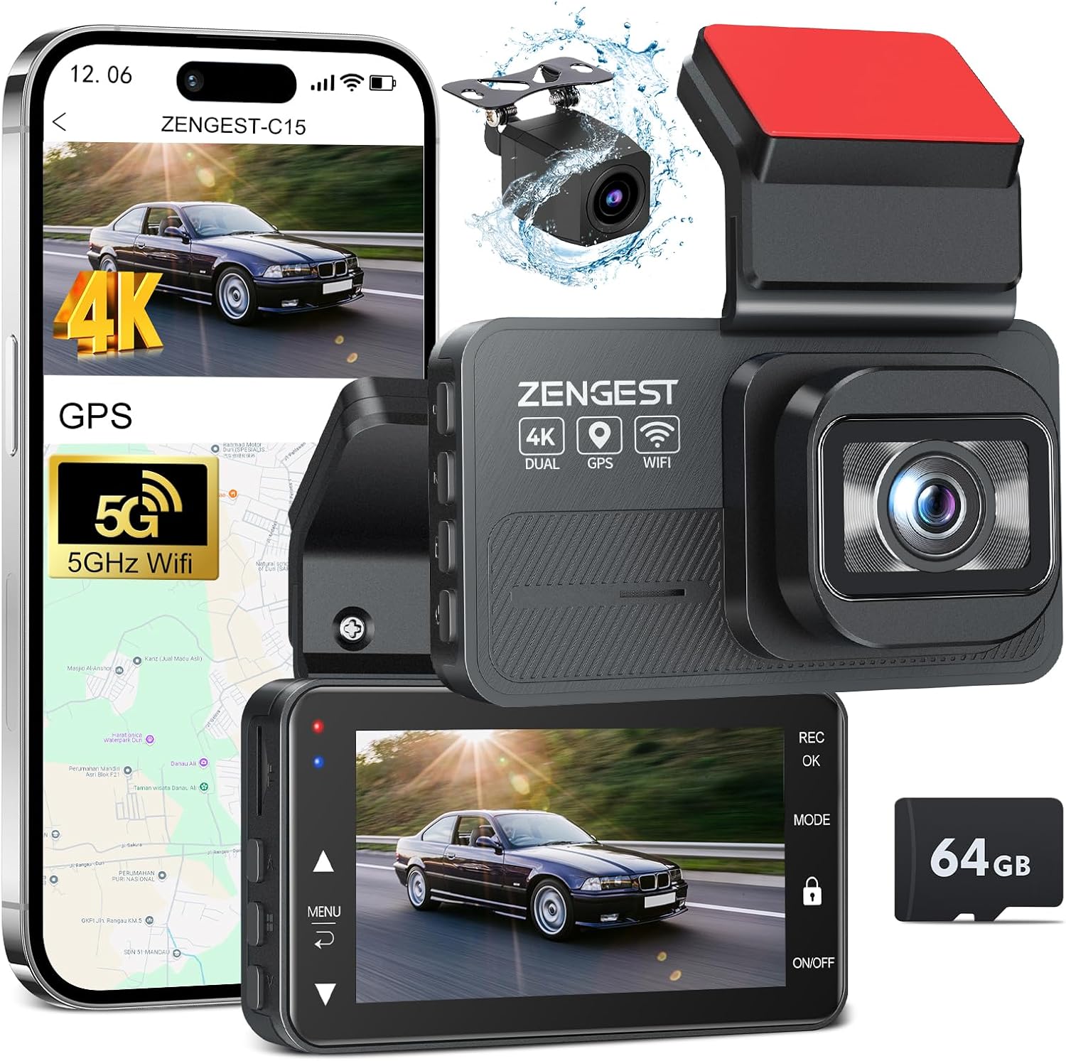 Zengest 4K+1080P Dual Dash Cam - Enhanced Safety Features!