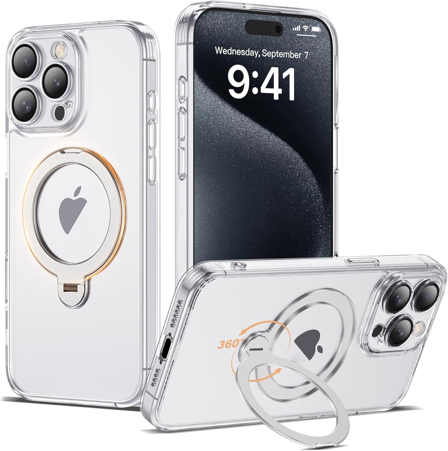 Compatible with iPhone 15 Pro Case with 360 Rotatable Stand