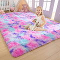 Rainbow Area Rug 4x6 ft for Girls Room - Fluffy Princess Carpet