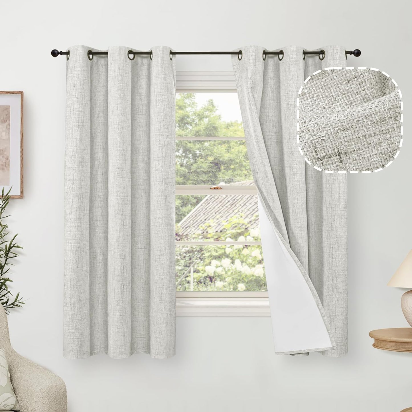 Linen Blackout Curtains for Bedroom Narrow Window - Light Grey