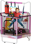 55 in Round Trampoline for Kids Ages 1-8 - Adjustable Height Handrail