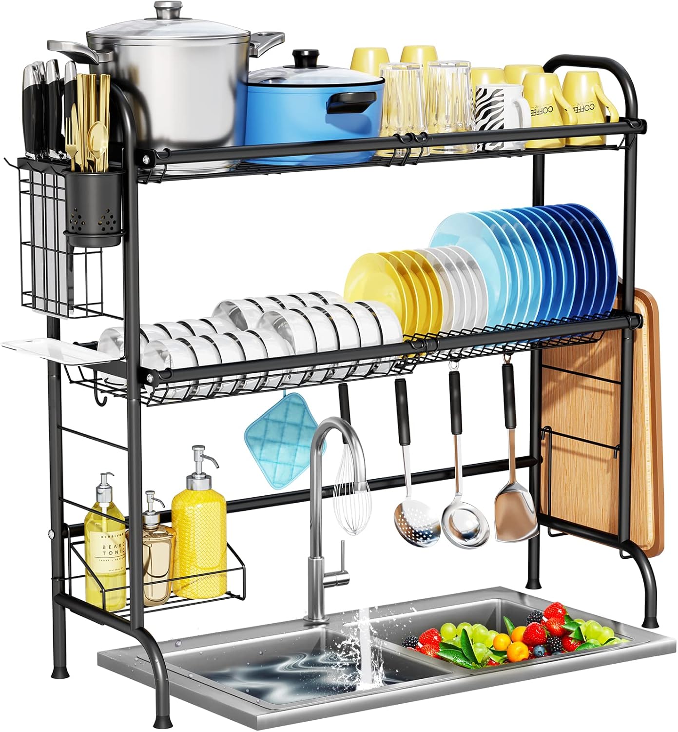 Over The Sink Dish Drying Rack - 3-Tier Stainless Steel Design