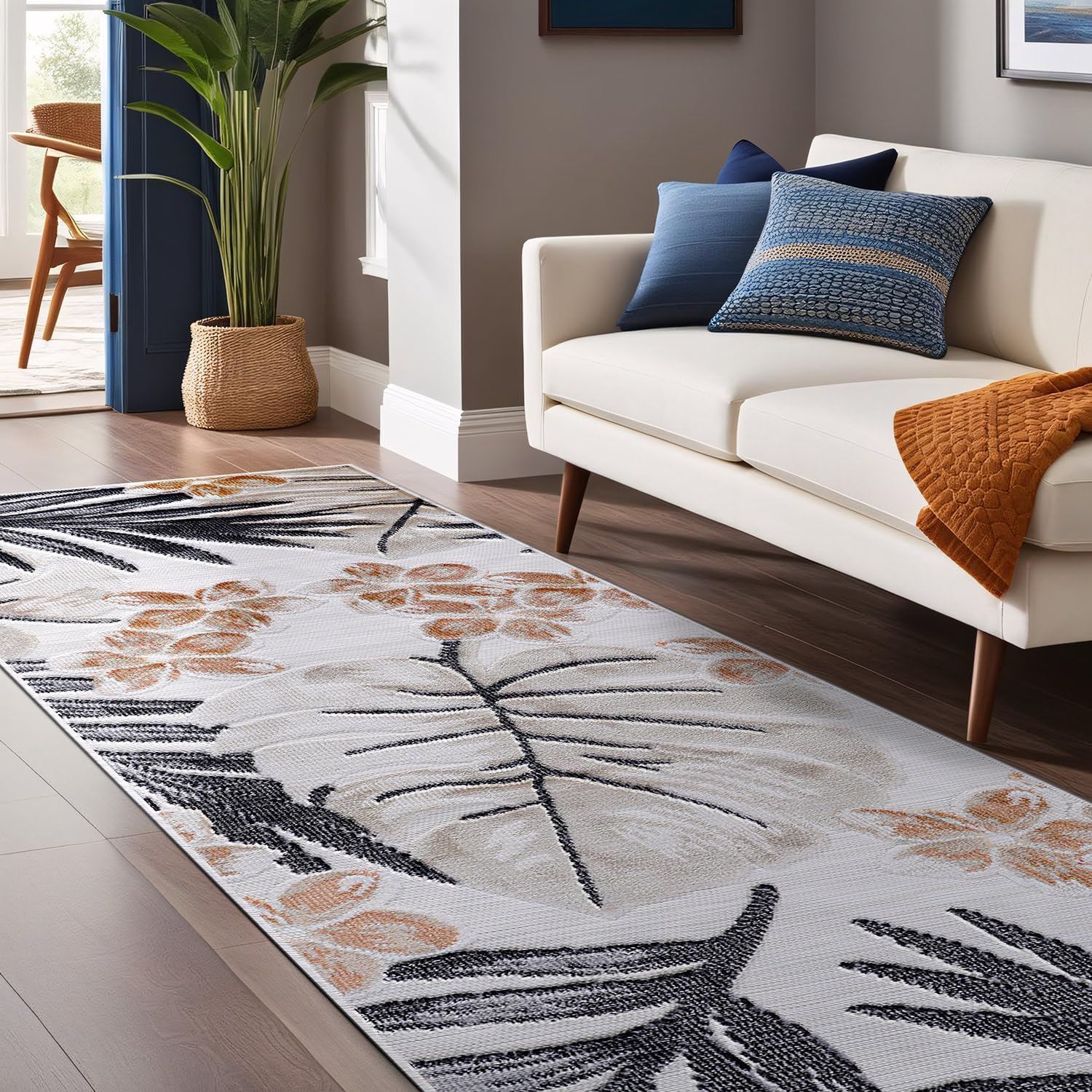 Floral Indoor Outdoor Runner Rugs for Entryway and Kitchen