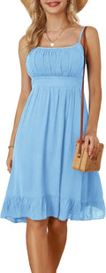 Spaghetti Strap Floral Midi Dress - Flowy Ruffle Hem Casual Dress