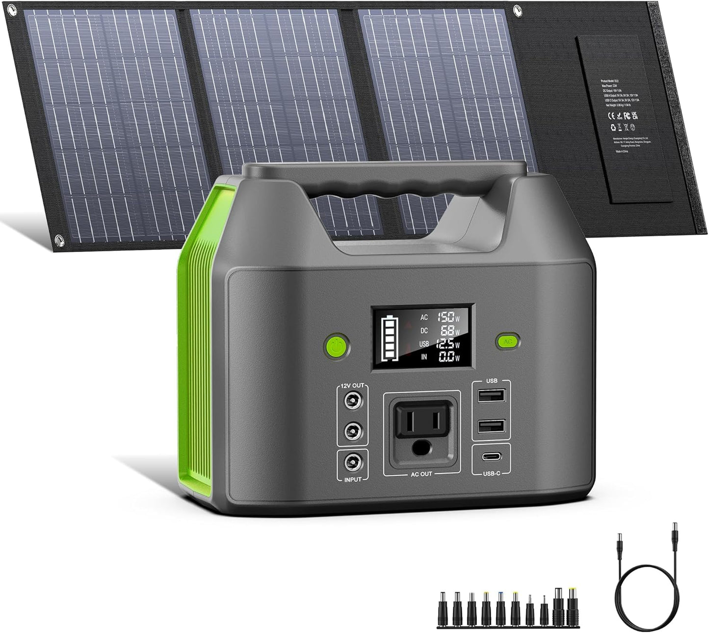 EnginStar Portable Power Station: 155Wh Power Bank + Solar Panel