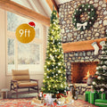Artificial Pencil Christmas Tree 9FT - Slim Hinged Pine with Metal