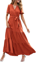 Swiss Dot Maxi Wrap Dress - Flowy Boho Summer Wrap V Neck
