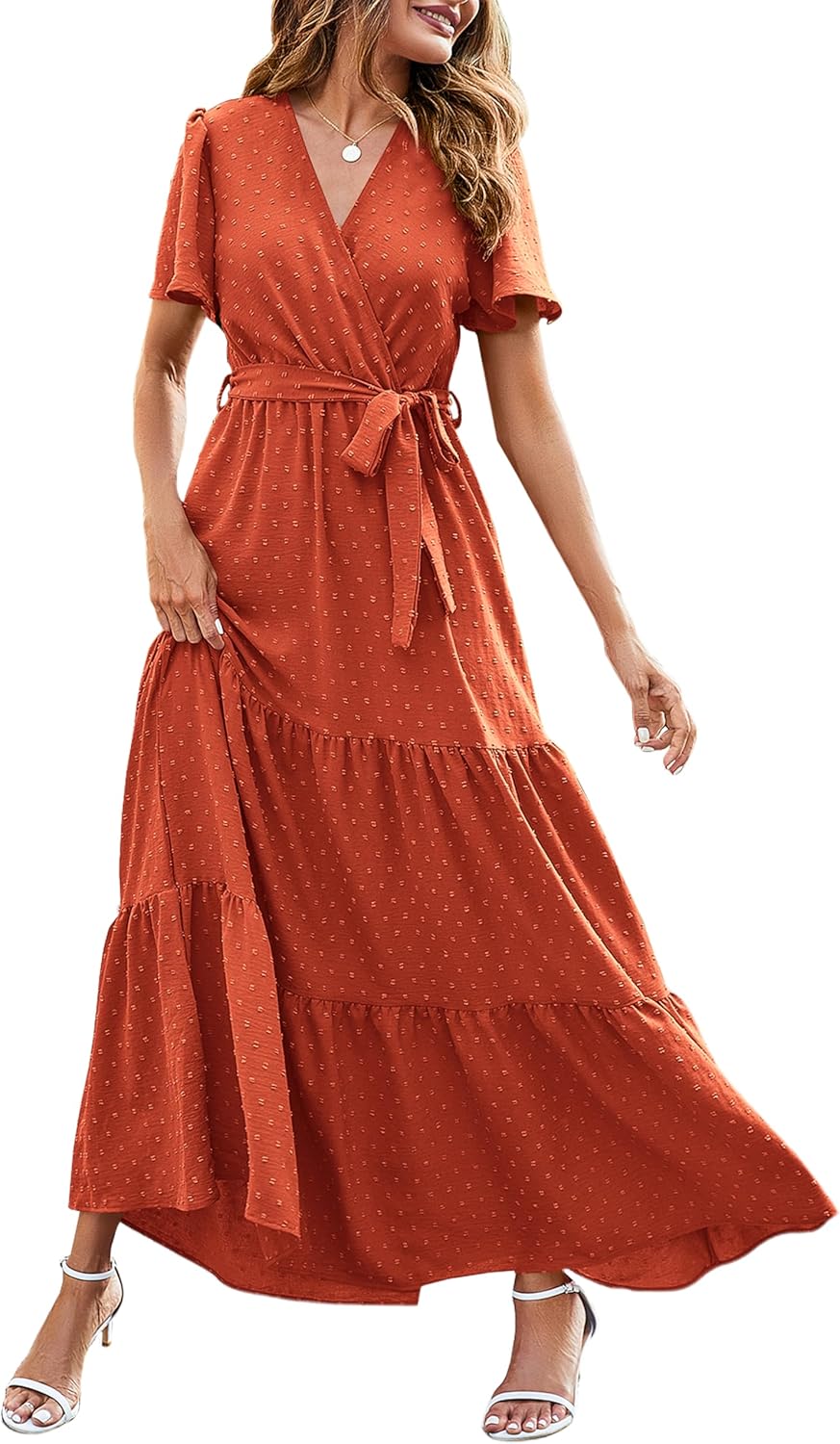 MASCOMODA Womens Summer Swiss Dot Maxi Dress for Weddings