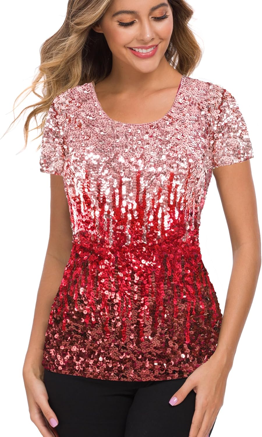 MANER Womens Full Sequin Tops for Sparkle Party Events