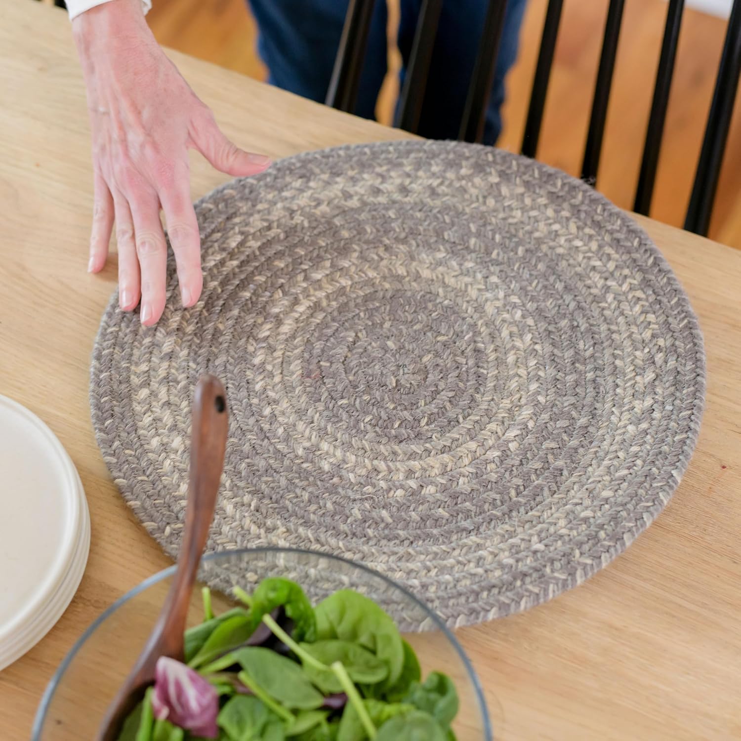 Grey Cloud Jute Woven Round Placemats Set of 6 for Dining