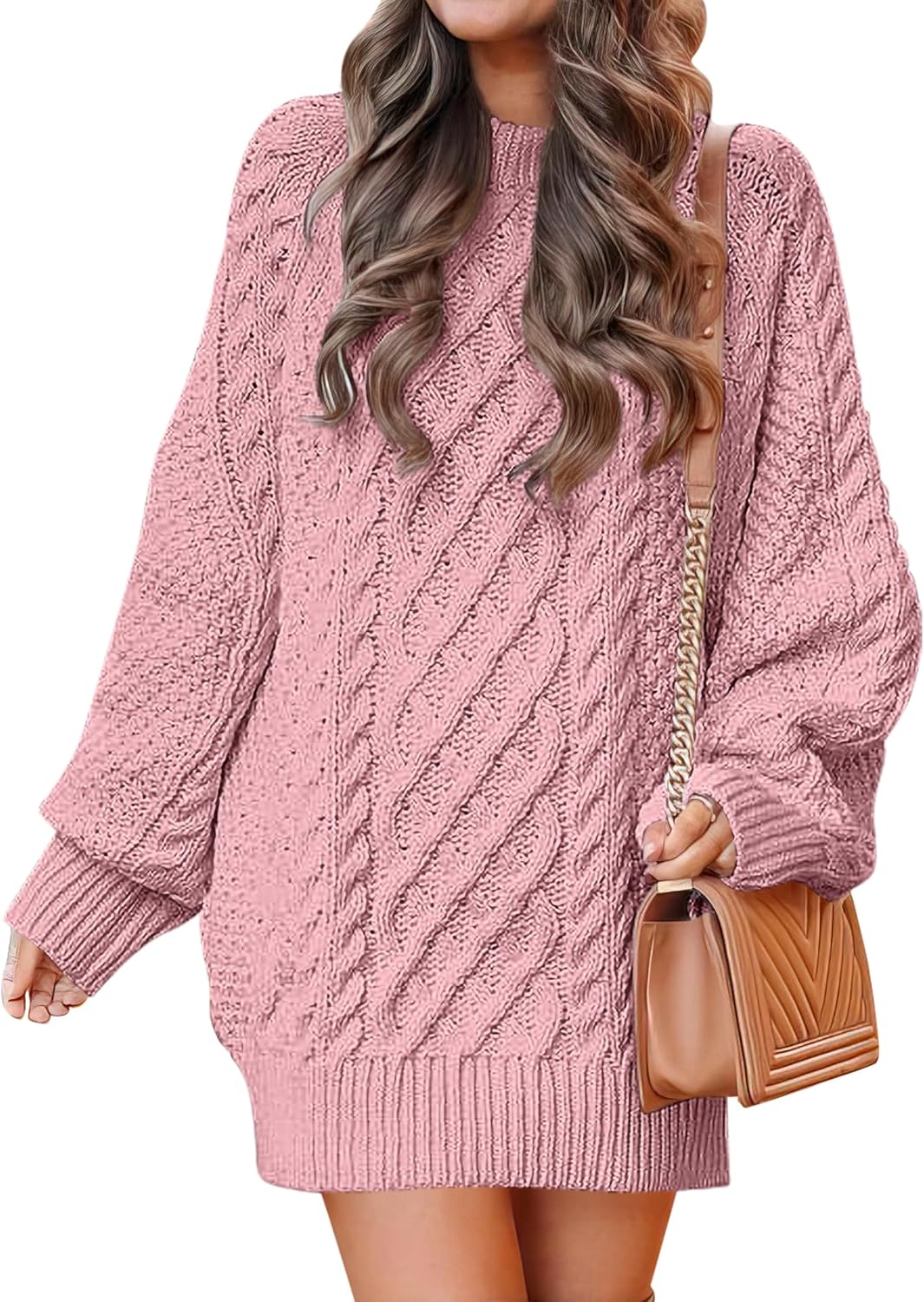Oversized Cable Knit Sweater Dress for Women - Trendy Fall Style