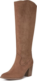 Knee High Pointed Toe Suede Boots - Chunky Heel Tall Slouchy