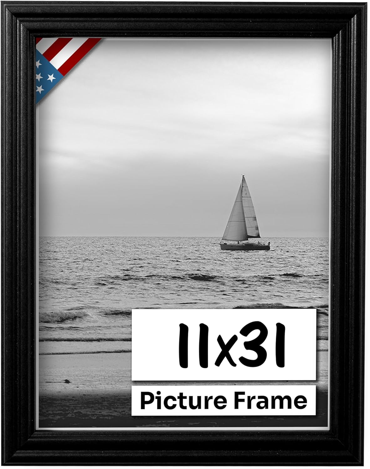 Black 11x31 Picture Frame - Handmade Solid Wood Wall Decor