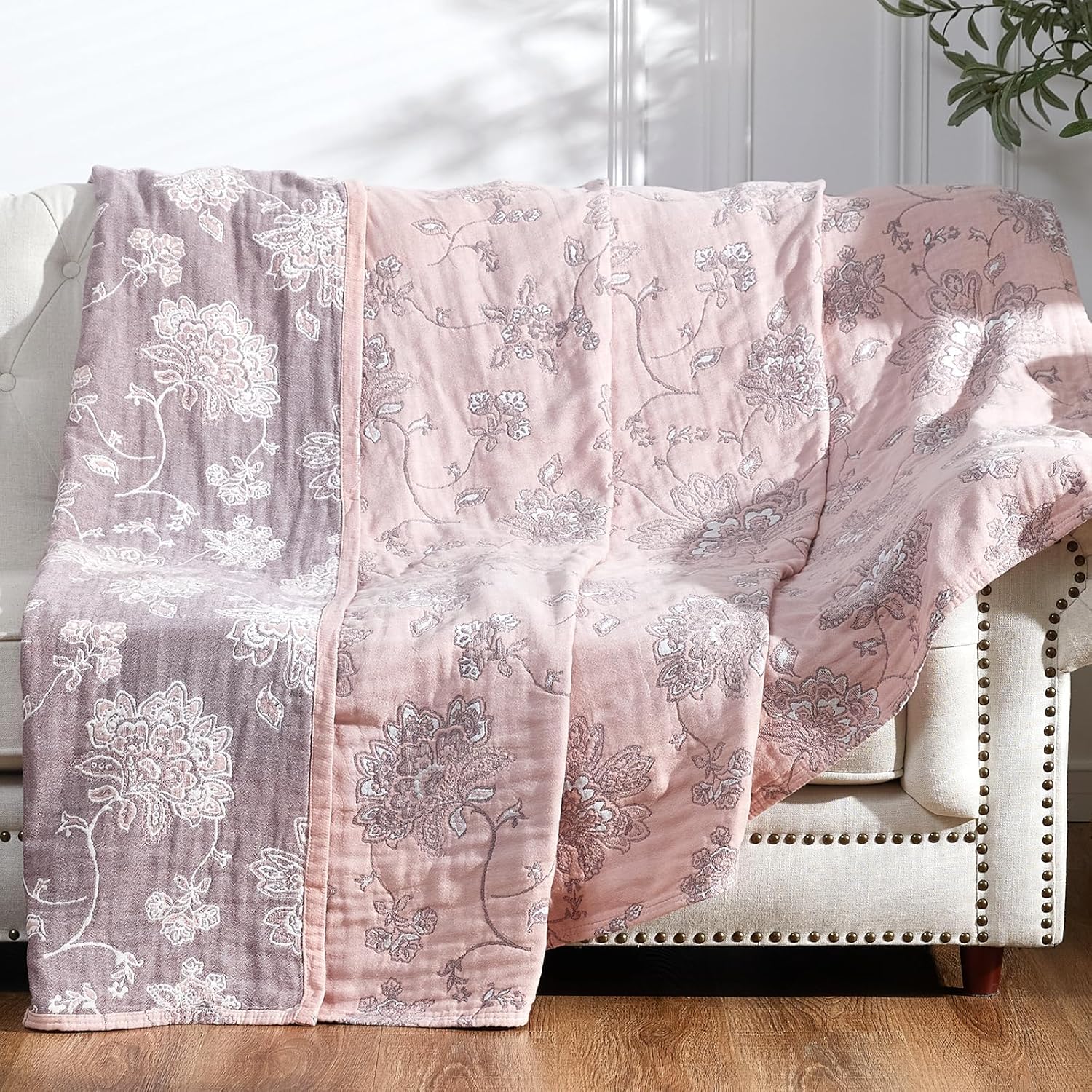 Boho 100% Cotton Muslin Queen Size Blanket for All Seasons