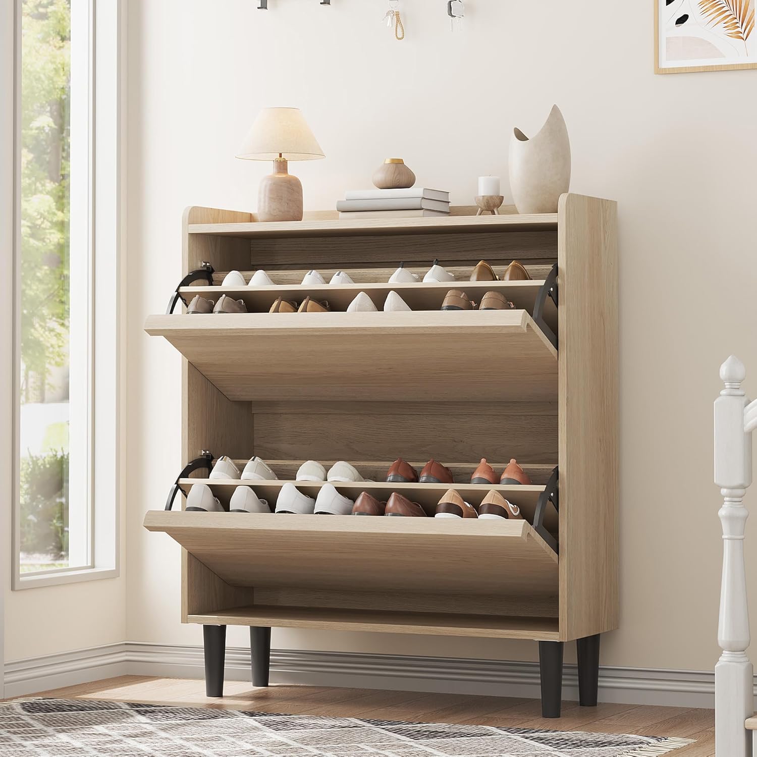 GarveeHome Shoe Cabinet with 2 Flip Drawers for Entryway