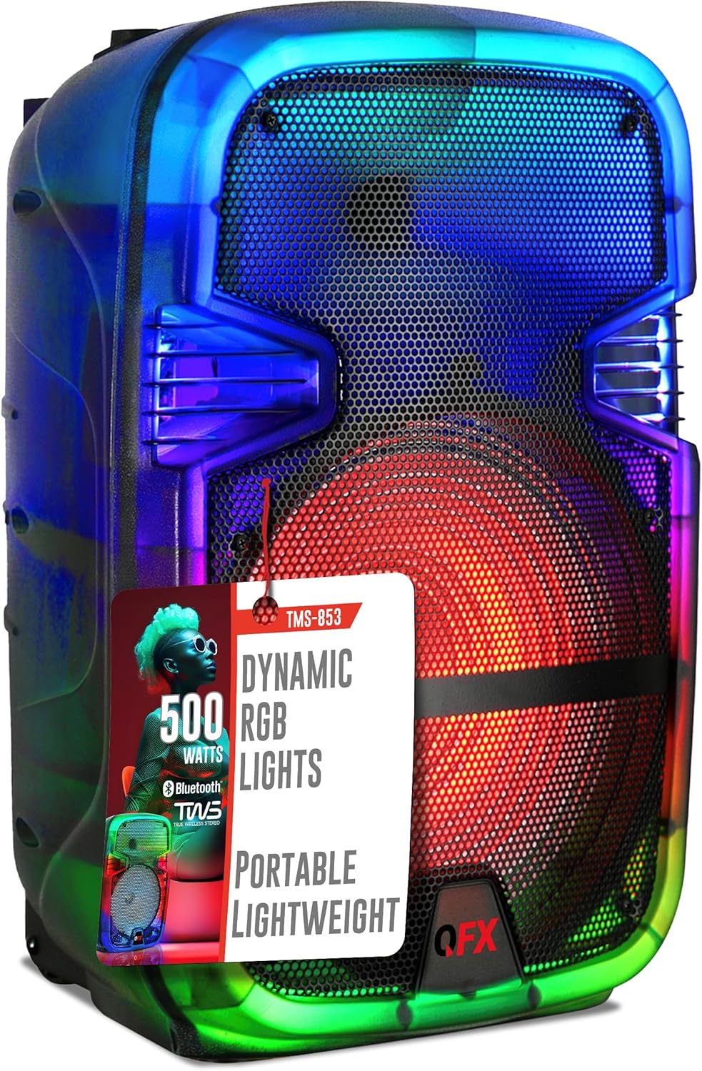 8 Rechargeable PA Speaker | Crystal Clear Sound, Party Lights | Portable & Easy | 5-Hour Playtime | QFX