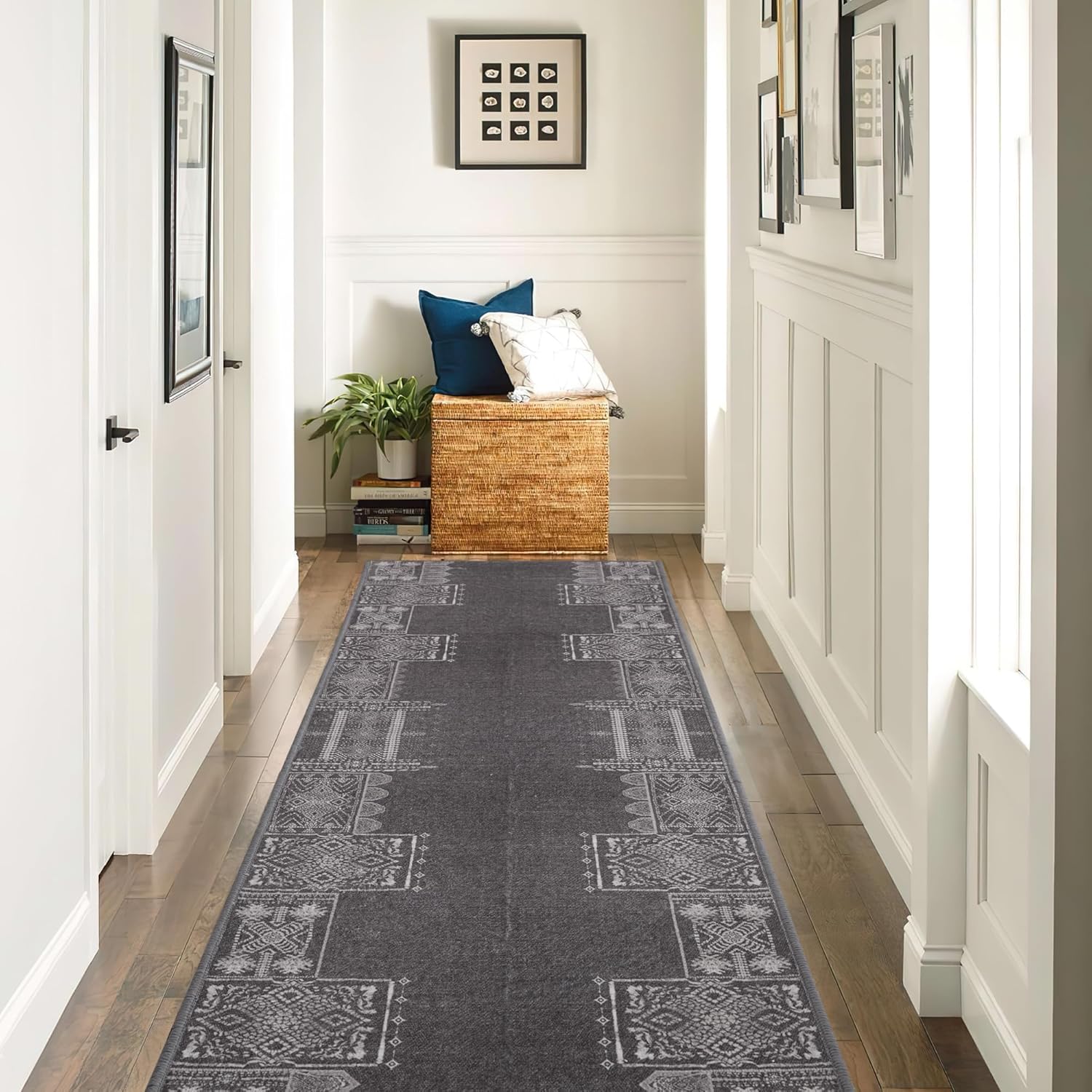 NICETOWN Grey Entryway Rug - Stylish 2x8 Hallway Runner