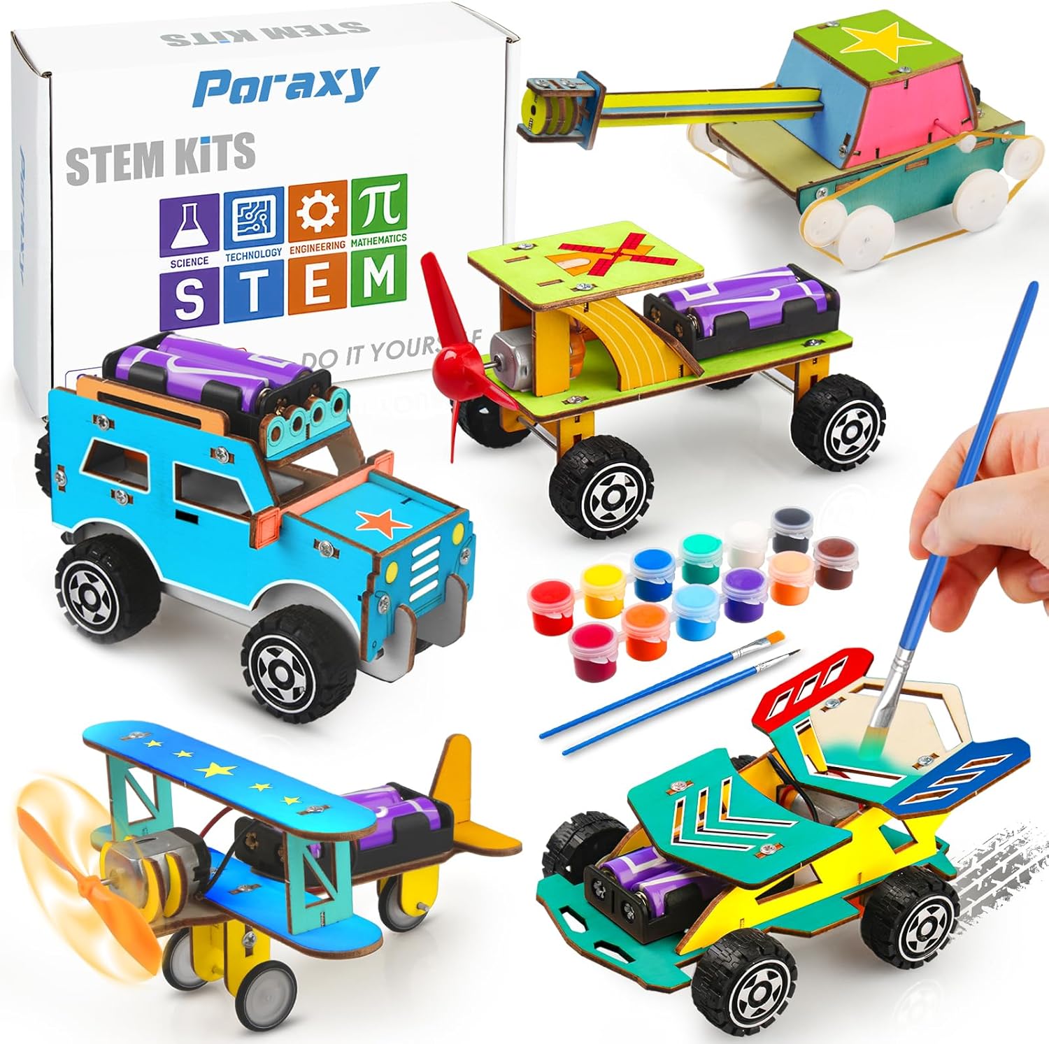 Poraxy Wooden Model Car: STEM Toy Set for Boys & Girls 8-12