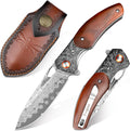 Damascus Pocket Knife with Sheath - Compact EDC with 3.35in Blade