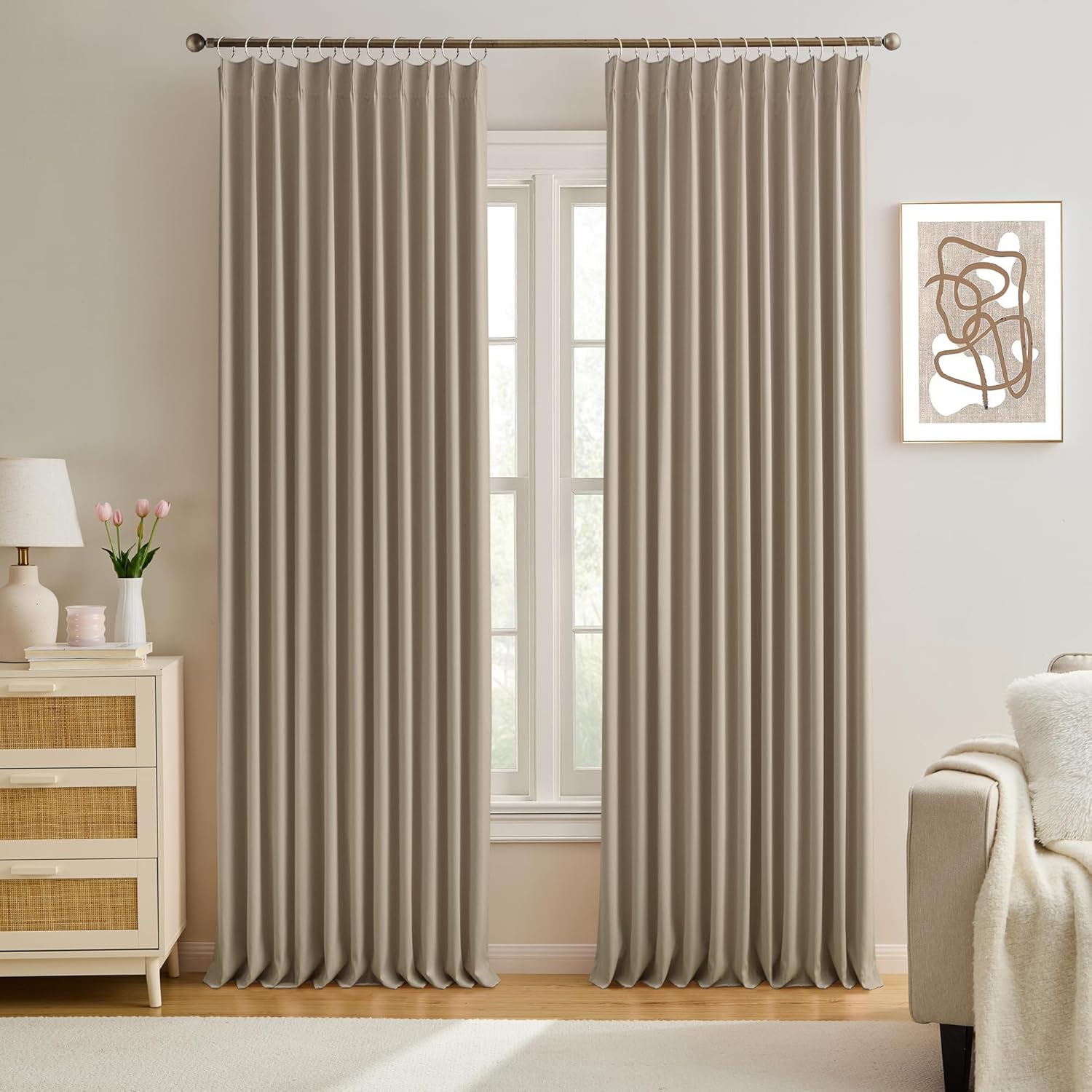 KEQIAOSUOCAI Pleated Blackout Curtain Drapes for Window 95in L