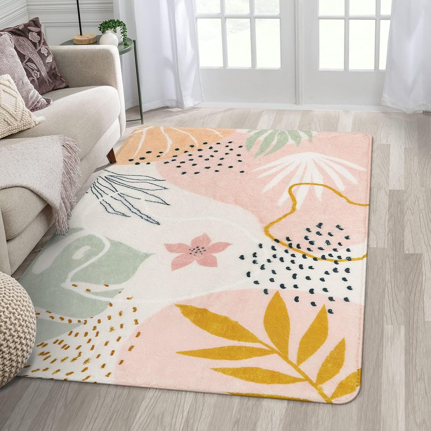 Lahome Pink Washable Living Room Area Rug - Soft Non-Slip Carpet