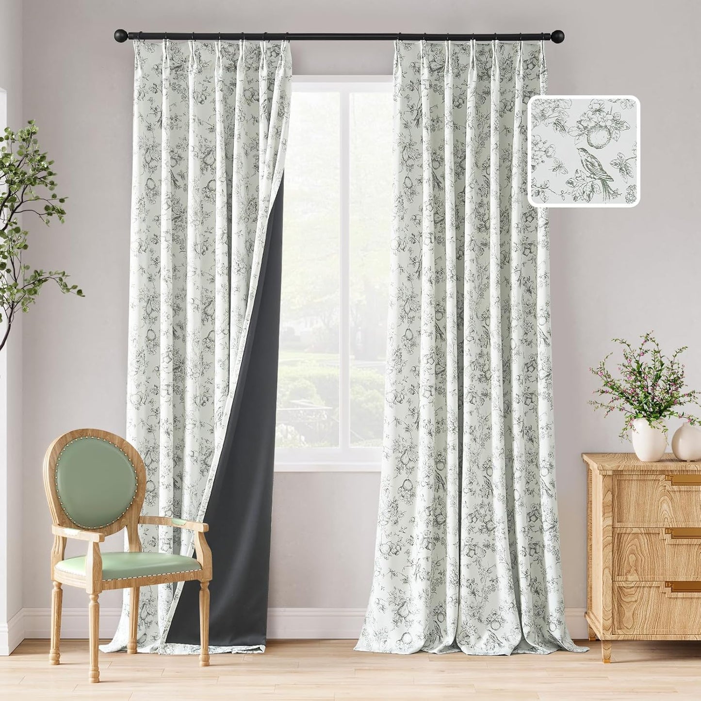 Sage Green 96 Inch Blackout Floral Curtains for Cozy Rooms