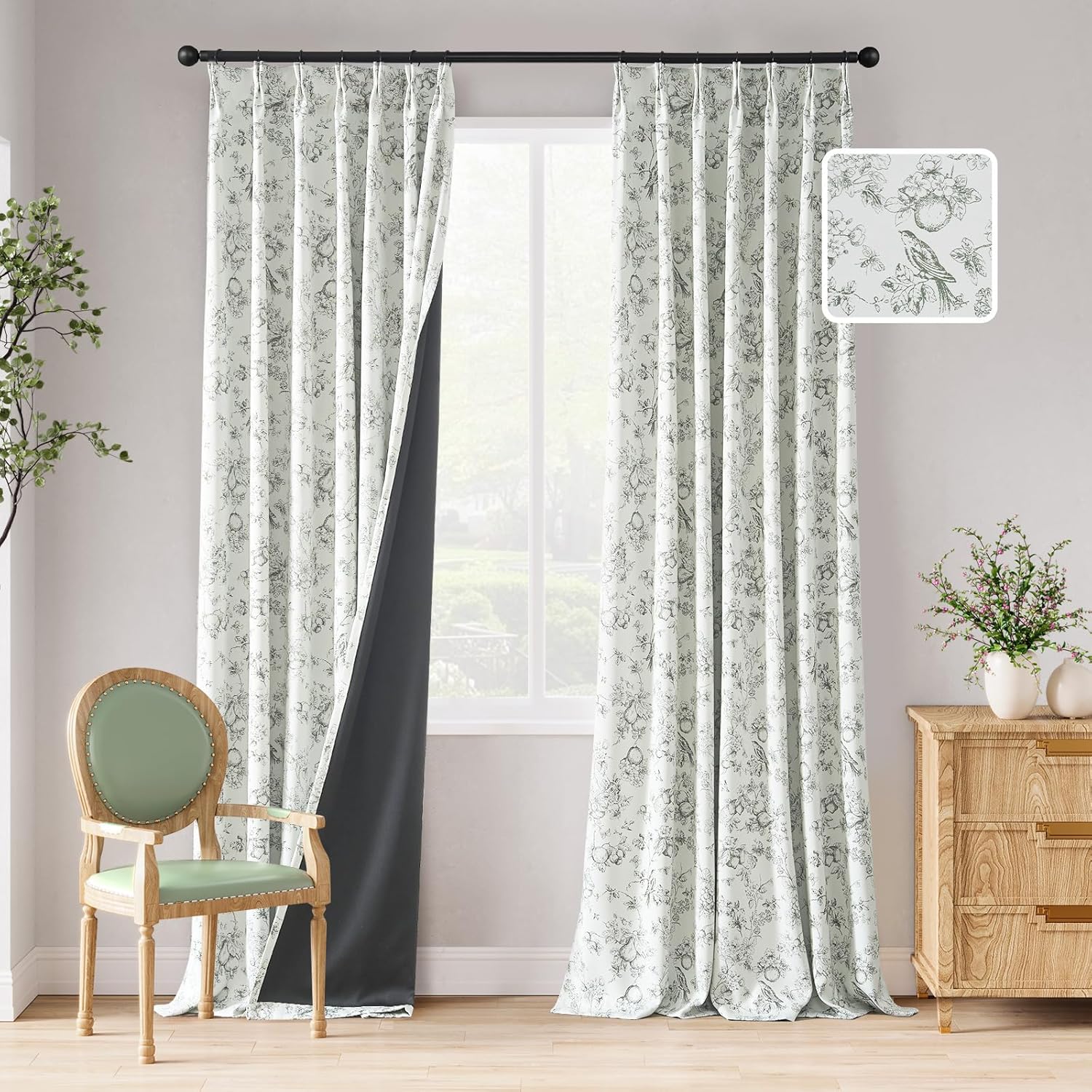 Sage Green 96 Inch Blackout Floral Curtains for Cozy Rooms