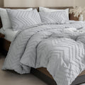 Silver Grey California King Comforter Set - Soft Tufted Chevron