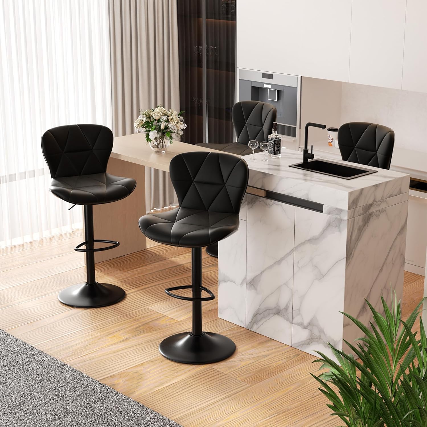 Nalupatio Adjustable Faux Leather Swivel Bar Stools Set of 4