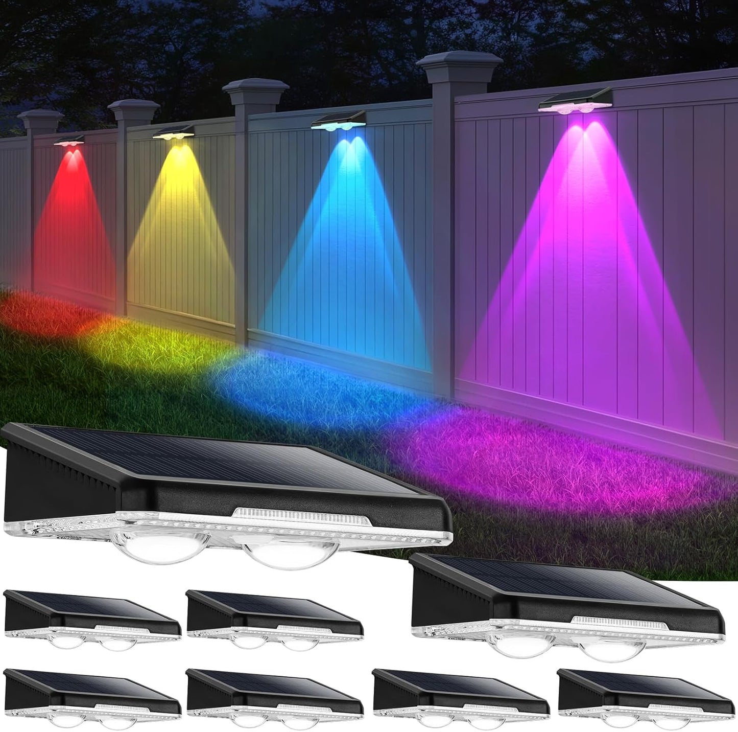 Solar Fence Lights Outdoor 8-Pack for Decks and Patios