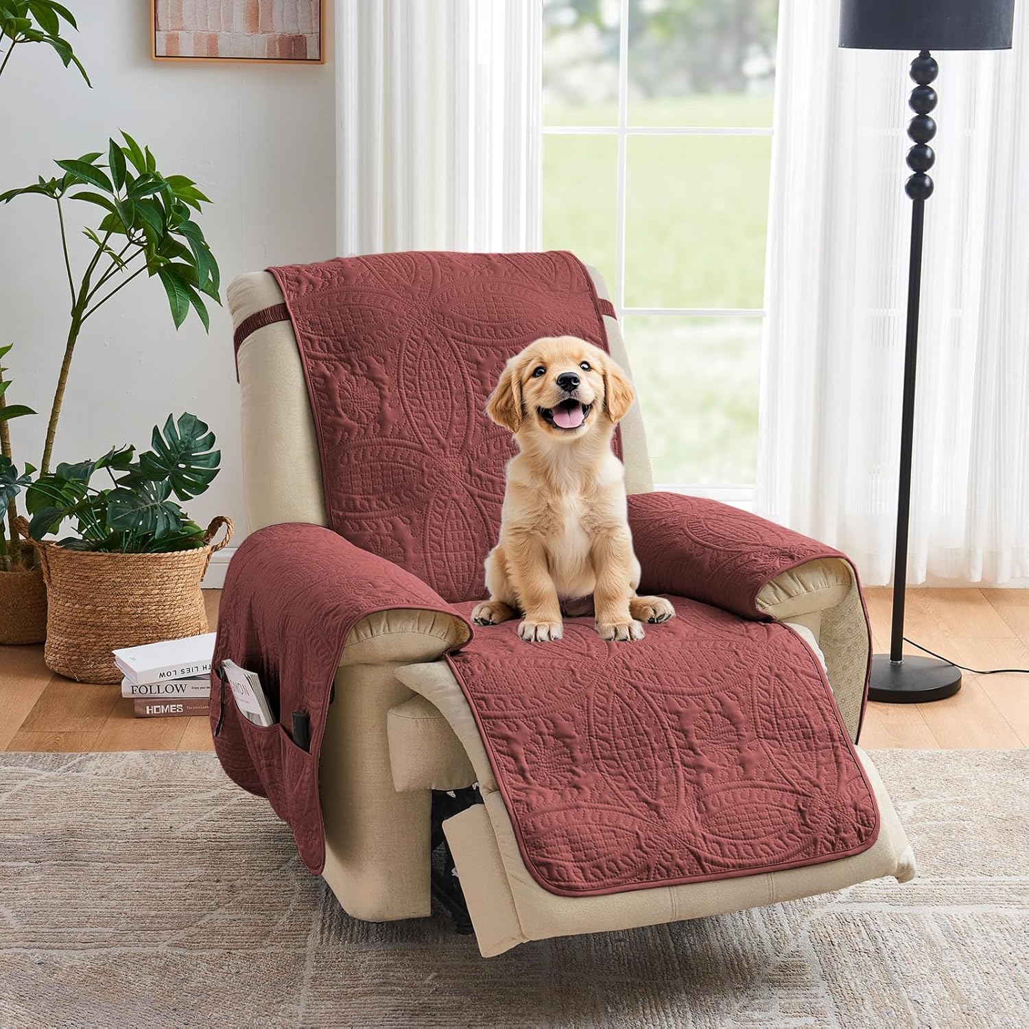 Red Quilted Recliner Chair Covers for Pet Friendly Protection