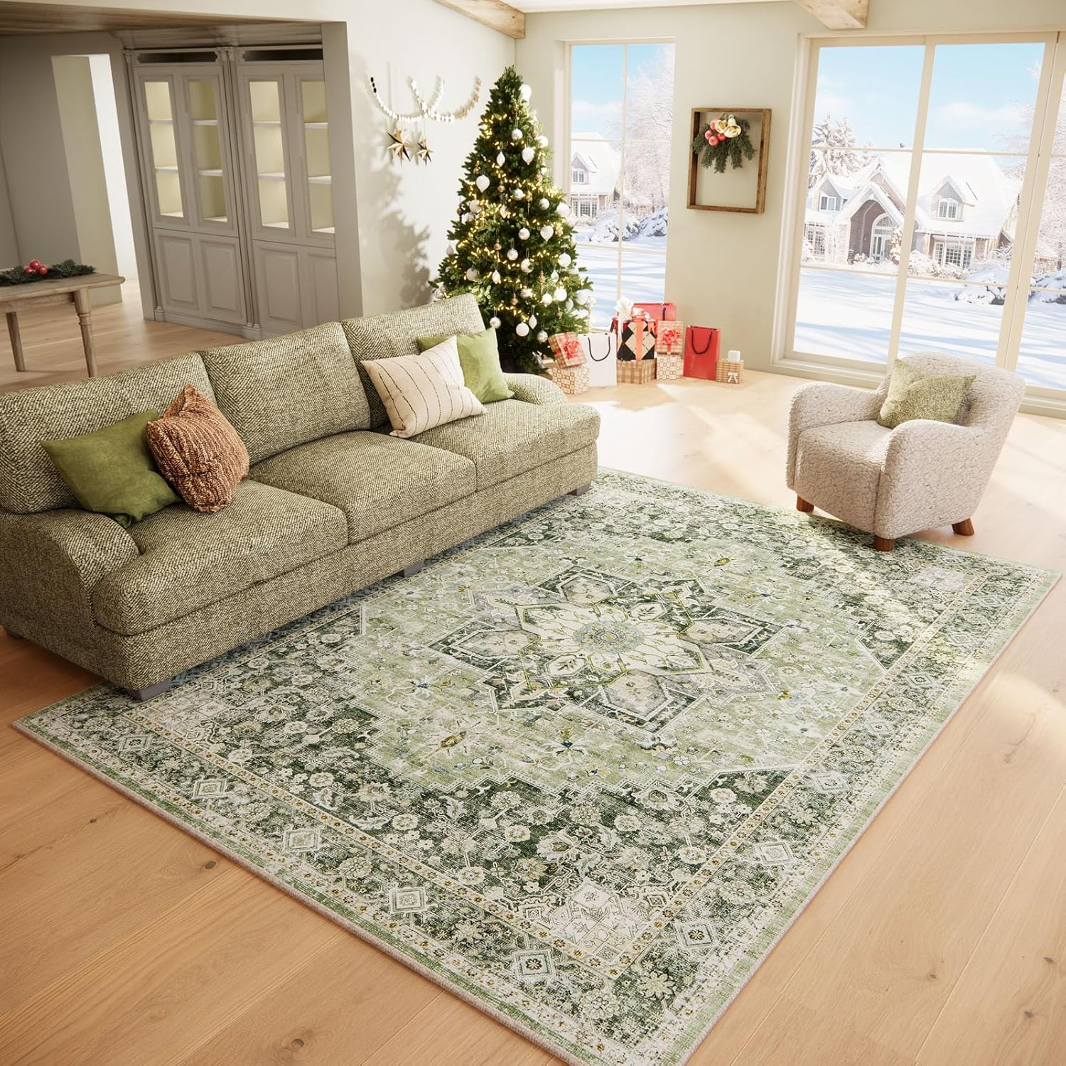 Machine Washable Boho Vintage Area Rug for Living Room