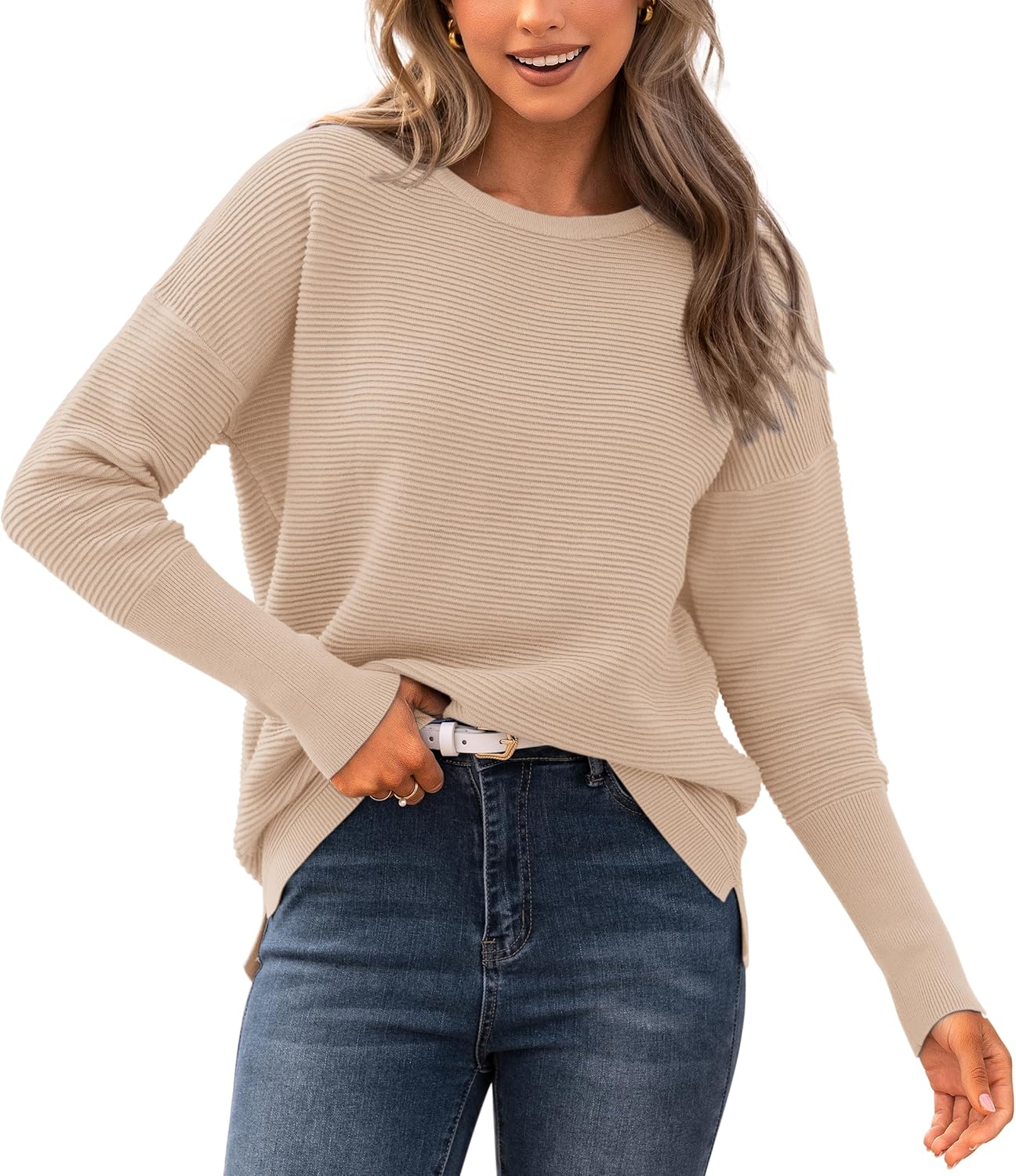 BTFBM Fall Sweaters for Women 2025 Cozy Long Sleeve Pullover