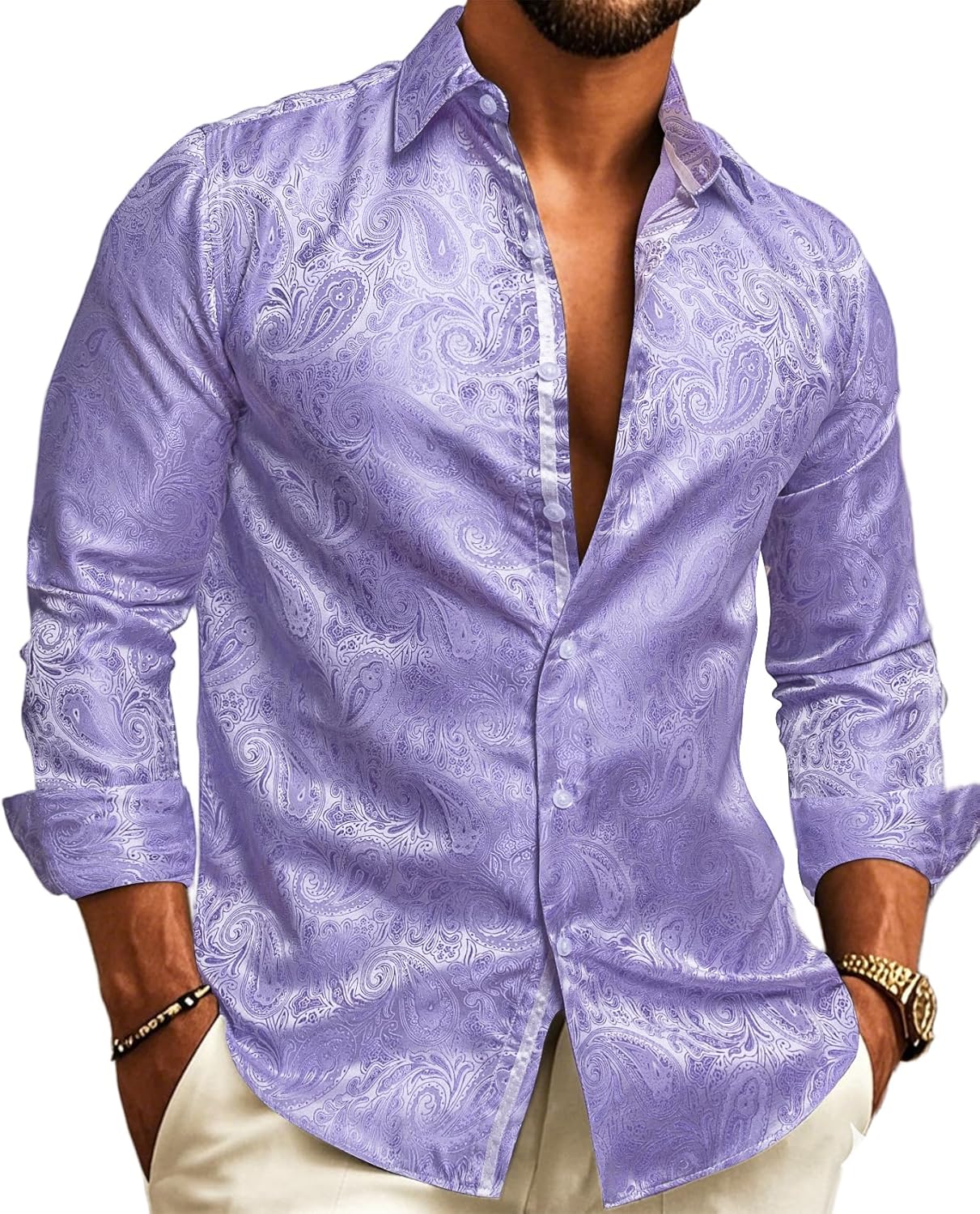 Stylish Paisley Long Sleeve Dress Shirt for Men - Perfect Fit