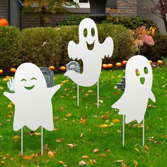 3 Pack Halloween Decorations Outdoor Metal Ghost Pumpkins Signs