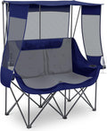 Blue Oversized Double Camping Chair with Canopy - 2 Person Sofa